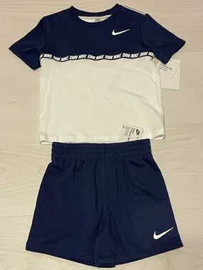 Nike Navy and White Kids Matching Set - Short Sleeve Tee & Shorts